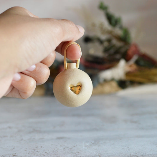 Seconds* BROWN Mini Pastel Bauble With A Gold Heart | Stoneware | Hanging Christmas Decorations | Christmas Tree Decor (B94)