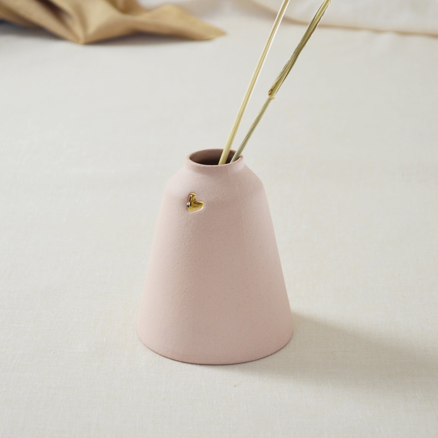 Pastel Pink Ceramic Angled Vase With A Gold Embossed Heart | Stoneware Vase | Flower Vase