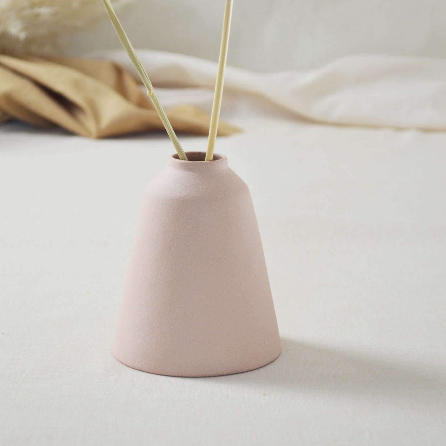Pastel Pink Ceramic Angled Vase With A Gold Embossed Heart | Stoneware Vase | Flower Vase