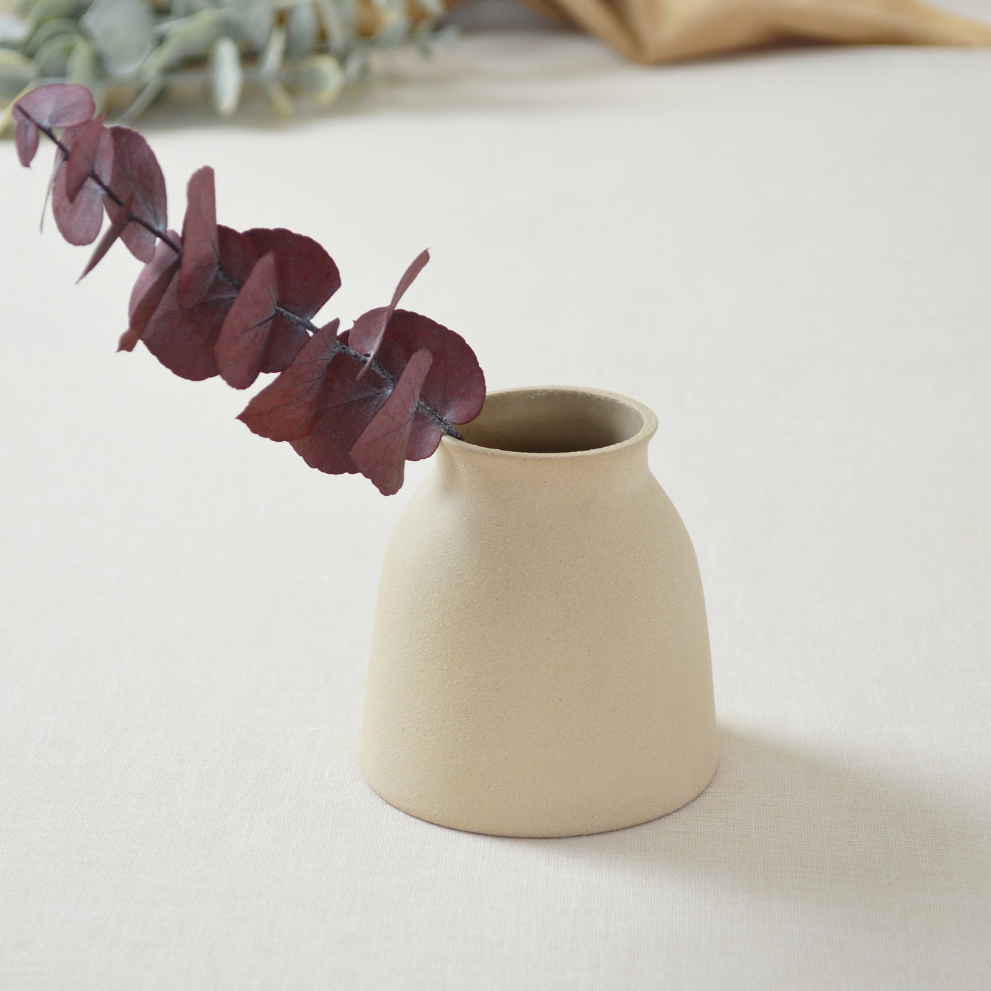 Small Pastel Brown Vase With A Gold Embossed Heart | Short Stem Vase | Flower Vase | Stoneware
