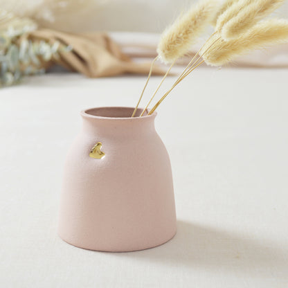 Small Pastel Pink Vase With A Gold Embossed Heart | Flower Vase | Small Vase | Stoneware Vase