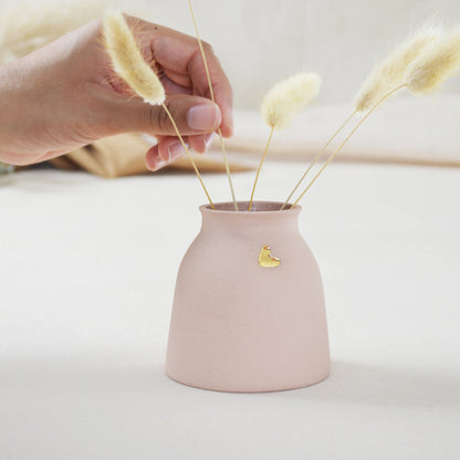 Small Pastel Pink Vase With A Gold Embossed Heart | Flower Vase | Small Vase | Stoneware Vase