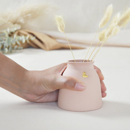 Small Pastel Pink Vase With A Gold Embossed Heart | Flower Vase | Small Vase | Stoneware Vase