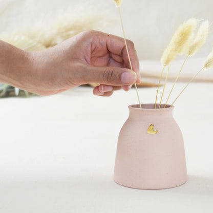 Small Pastel Pink Vase With A Gold Embossed Heart | Flower Vase | Small Vase | Stoneware Vase