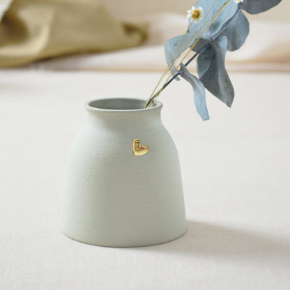 Small Pastel Mint Vase With A Gold Embossed Heart | Flower Vase | Short Stem Vase | Stoneware Vase