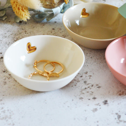 Small Trinket/Ring Dish With A Gold Embossed Heart | Ring Dish | Jewellery | Porcelain