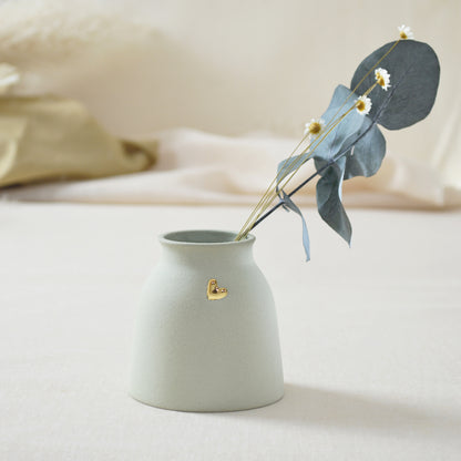Small Pastel Mint Vase With A Gold Embossed Heart | Flower Vase | Short Stem Vase | Stoneware Vase