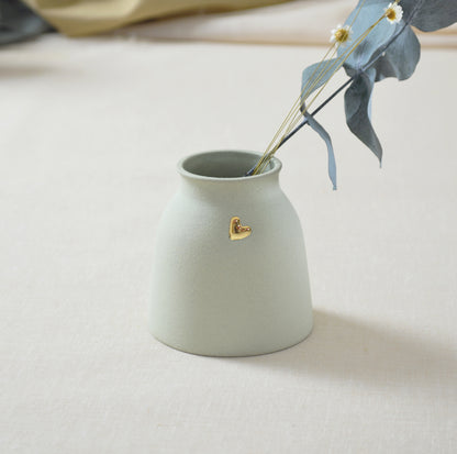 Small Pastel Mint Vase With A Gold Embossed Heart | Flower Vase | Short Stem Vase | Stoneware Vase