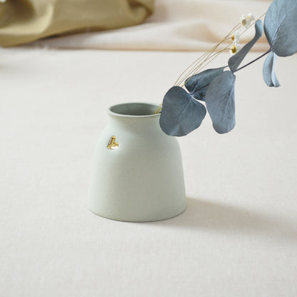 Small Pastel Mint Vase With A Gold Embossed Heart | Flower Vase | Short Stem Vase | Stoneware Vase