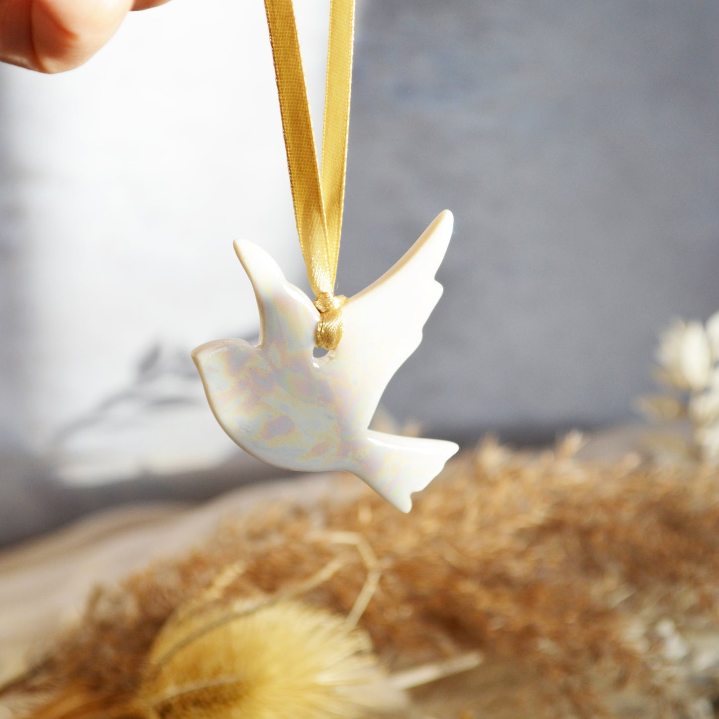 Mini Hanging Dove with A Subtle Pearl Finish | Hanging Decoration | Christmas Decor | Tree Ornament