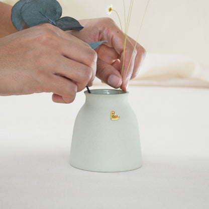 Small Pastel Mint Vase With A Gold Embossed Heart | Flower Vase | Short Stem Vase | Stoneware Vase