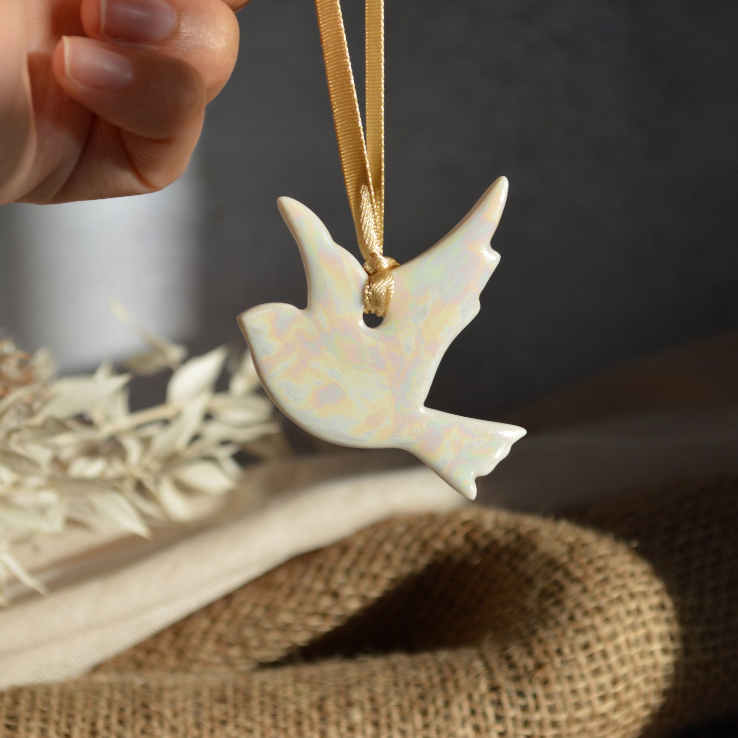 Mini Hanging Dove with A Subtle Pearl Finish | Hanging Decoration | Christmas Decor | Tree Ornament