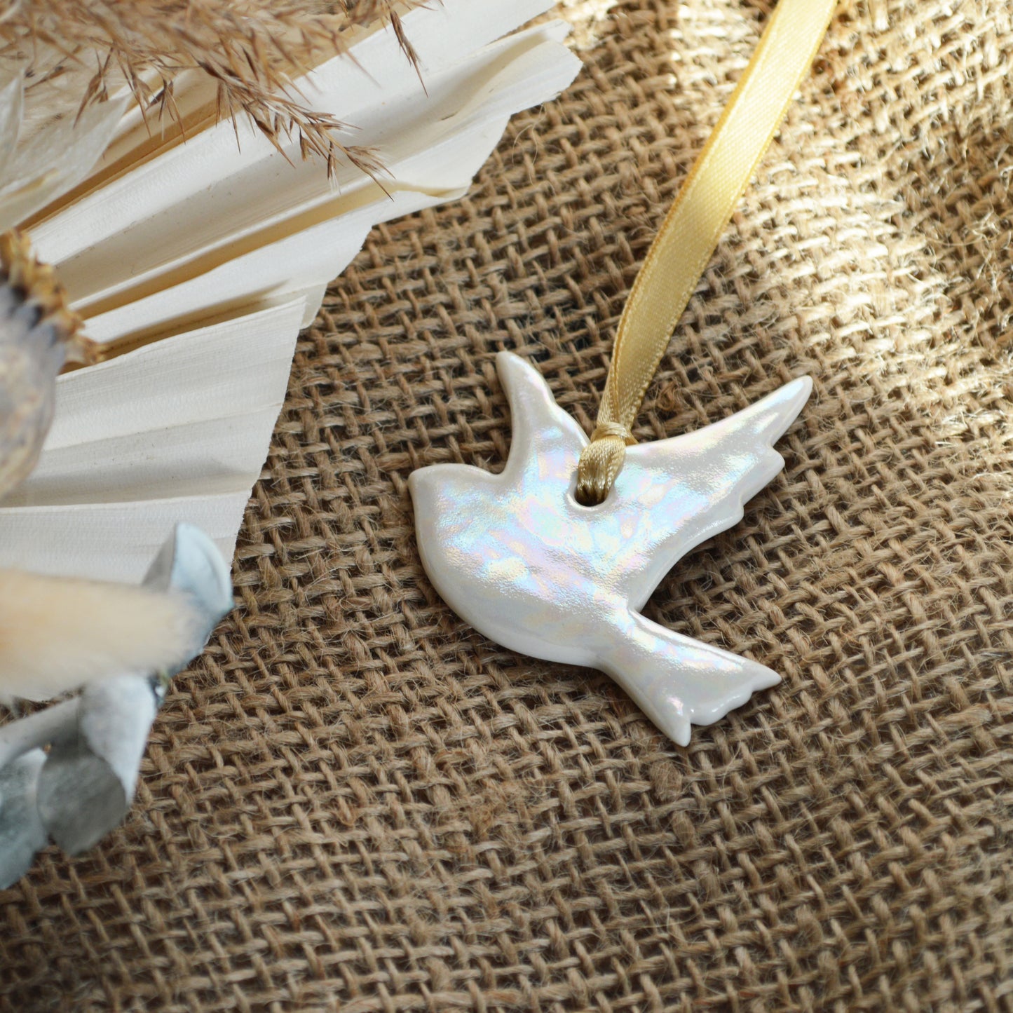 Mini Hanging Dove with A Subtle Pearl Finish | Hanging Decoration | Christmas Decor | Tree Ornament