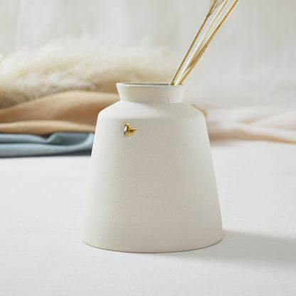 Cream Collard Neck Ceramic Vase With A Gold Embossed Heart | Stoneware Vase | Flower Vase