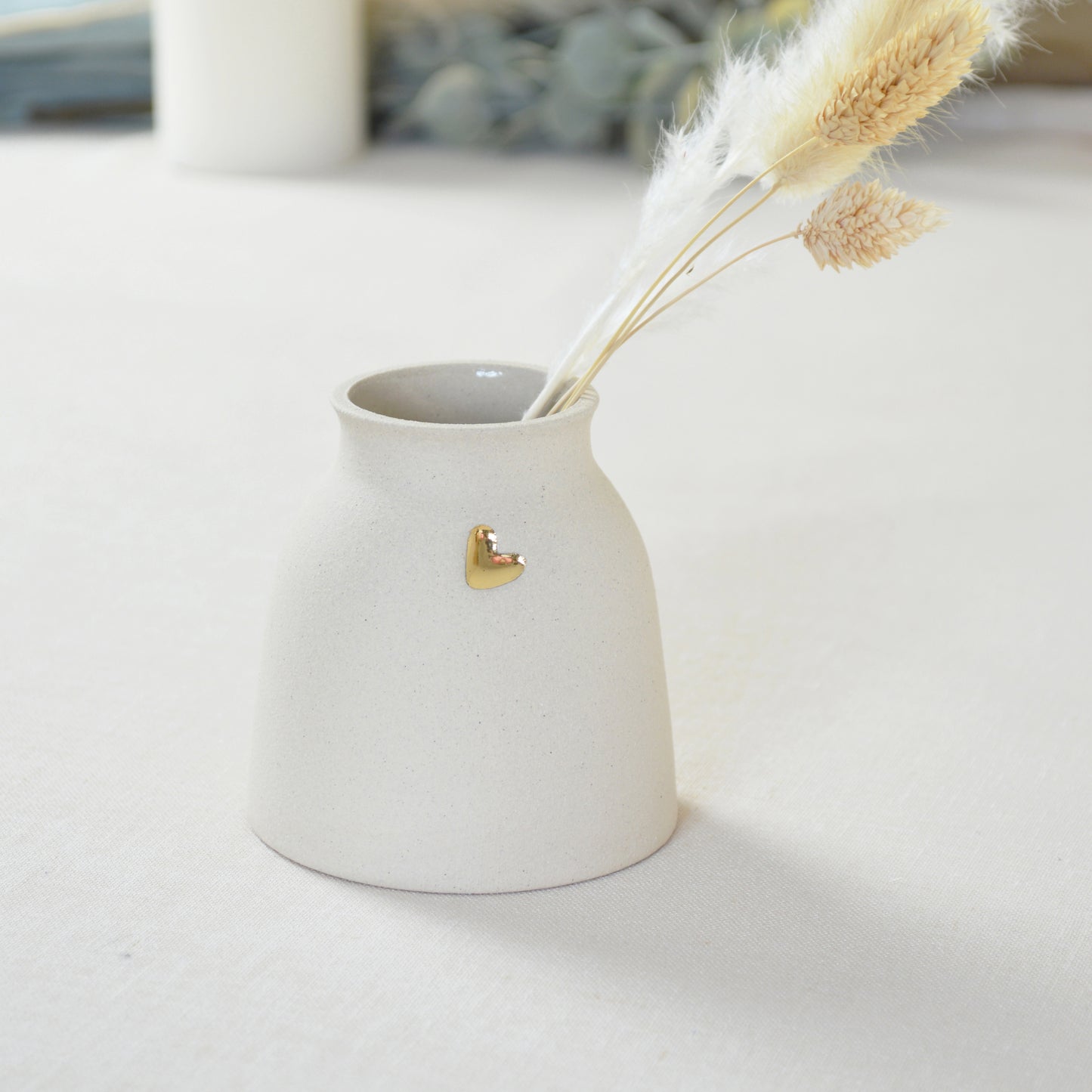 Small Cream Ceramic Vase With A Gold Embossed Heart | Neutral Vase | Flower Vase | Mother's Day | Stoneware