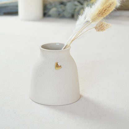 Small Beige Ceramic Vase With A Gold Embossed Heart | Neutral Vase | Flower Vase | Mother's Day | Stoneware