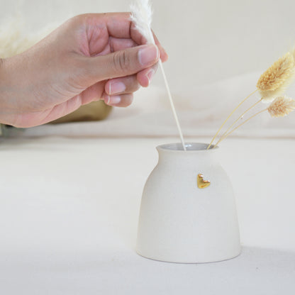 Small Beige Ceramic Vase With A Gold Embossed Heart | Neutral Vase | Flower Vase | Mother's Day | Stoneware