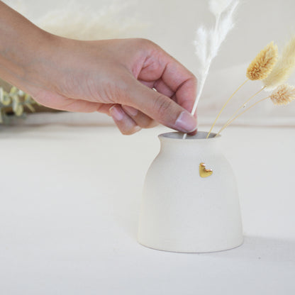 Small Beige Ceramic Vase With A Gold Embossed Heart | Neutral Vase | Flower Vase | Mother's Day | Stoneware