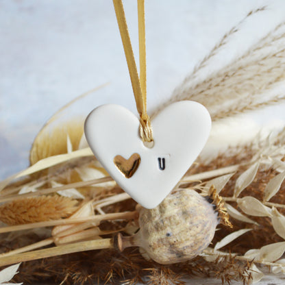 Mini Hanging Heart Tags (Pair) | Love You Heart Tag With A Mini Pearl Heart Tag | Valentine's Gift | Porcelain
