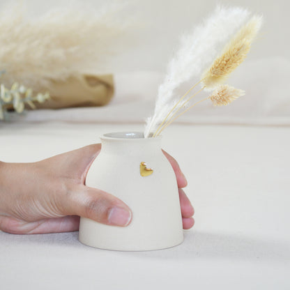 Small Beige Ceramic Vase With A Gold Embossed Heart | Neutral Vase | Flower Vase | Mother's Day | Stoneware