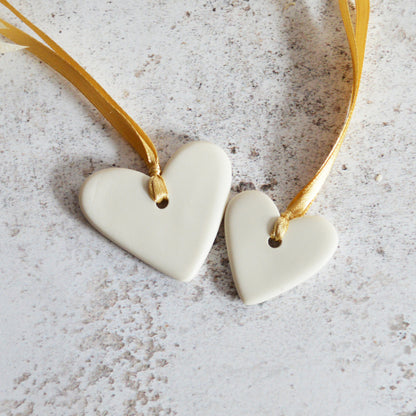 Mini Hanging Heart Tags (Pair) | Love You Heart Tag With A Mini Pearl Heart Tag | Valentine's Gift | Porcelain