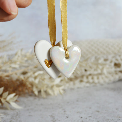 Mini Hanging Heart Tags (Pair) | Love You Heart Tag With A Mini Pearl Heart Tag | Valentine's Gift | Porcelain