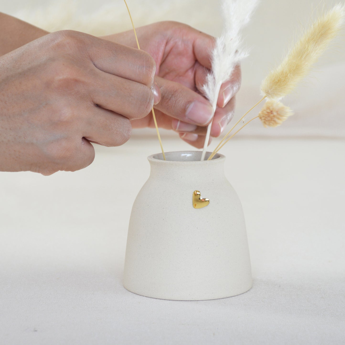 Small Cream Ceramic Vase With A Gold Embossed Heart | Neutral Vase | Flower Vase | Mother's Day | Stoneware