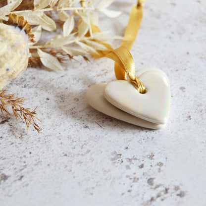 Mini Hanging Heart Tags (Pair) | Love You Heart Tag With A Mini Pearl Heart Tag | Valentine's Gift | Porcelain