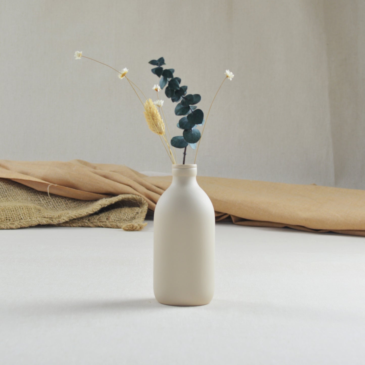 Pastel Beige Bottle Vase With A Gold Embossed Crescent Moon | Flower Vase | Porcelain Vase