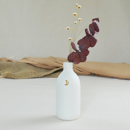 White Bottle Vase With A Gold Embossed Crescent Moon | Flower Vase | Porcelain Vase
