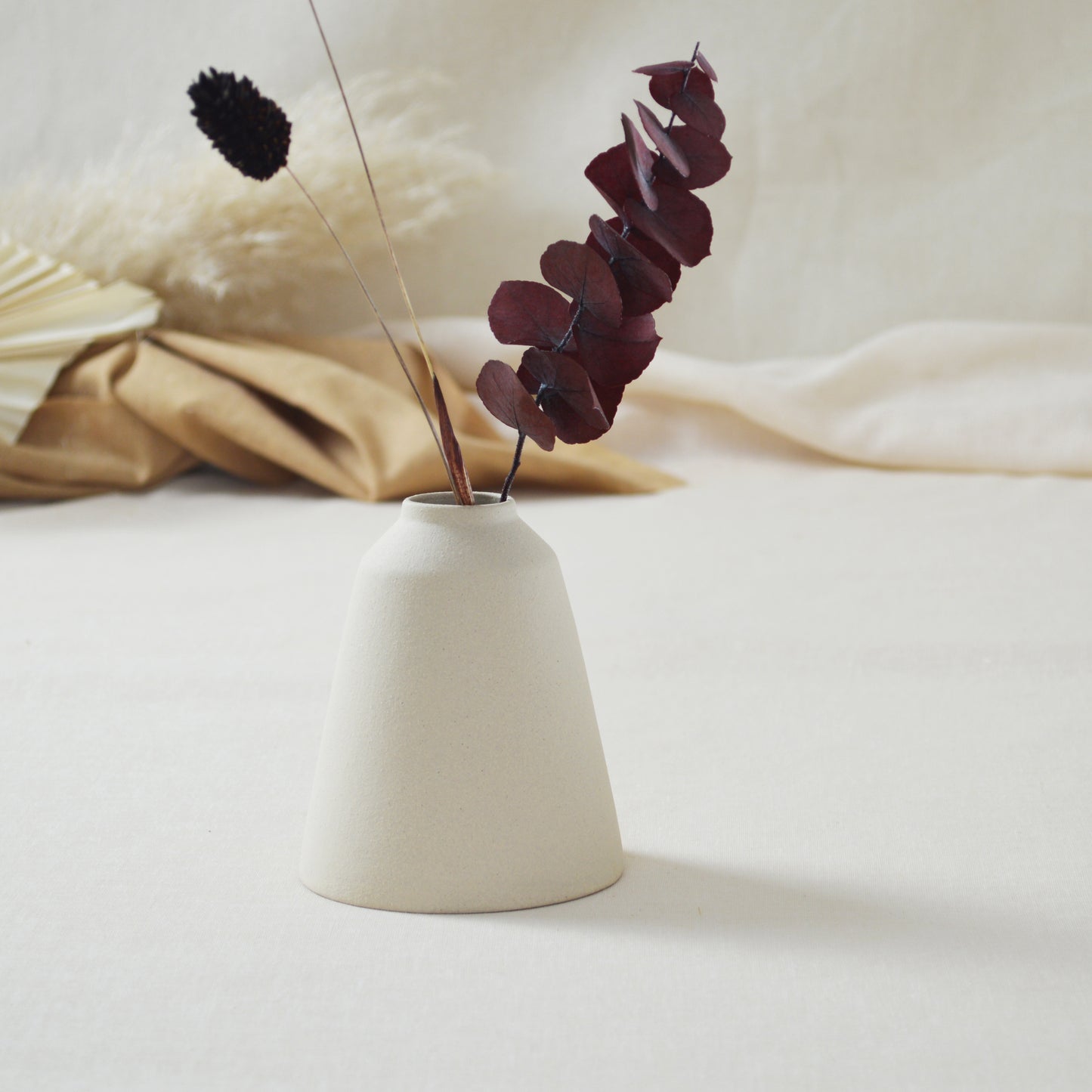 Cream Angled Ceramic Vase With A Gold Embossed Heart | Stoneware Vase | Flower Vase