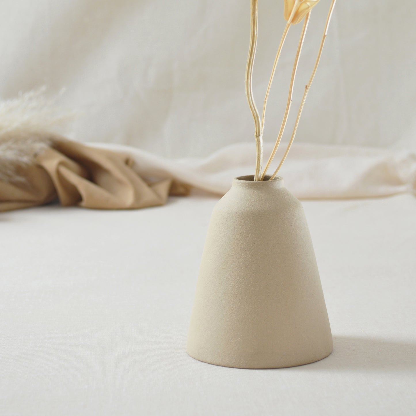 Pastel Brown Angled Ceramic Vase With A Gold Embossed Heart | Stoneware Vase | Flower Vase
