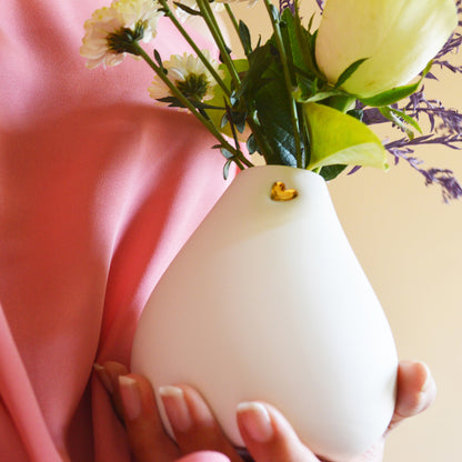 Seconds* Big Bellied White Bud Vase With A Gold Embossed Heart | Flower Vase | Porcelain Vase (B64)