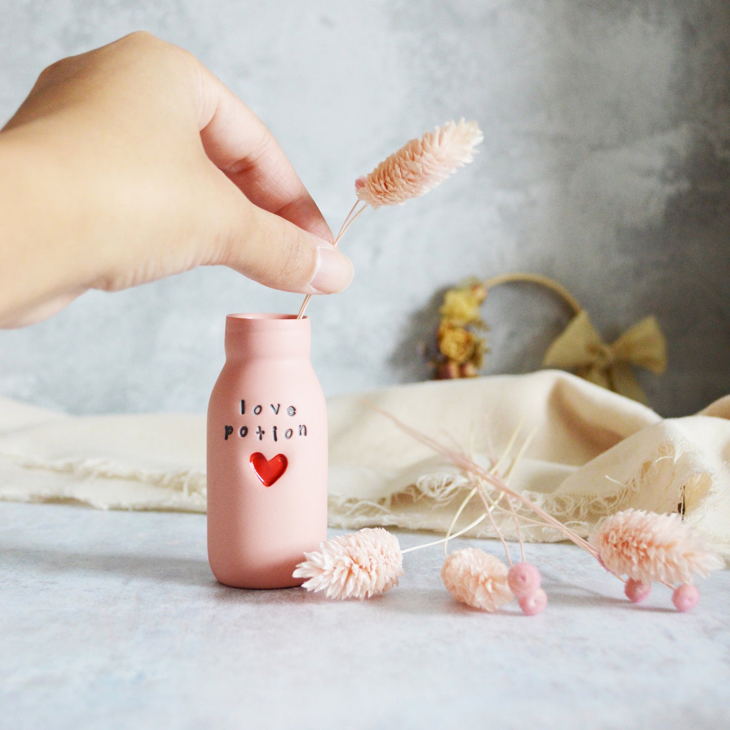 Love Potion Bottle Vase With A Red Embossed Heart | Valentine's Gift | Porcelain Vase