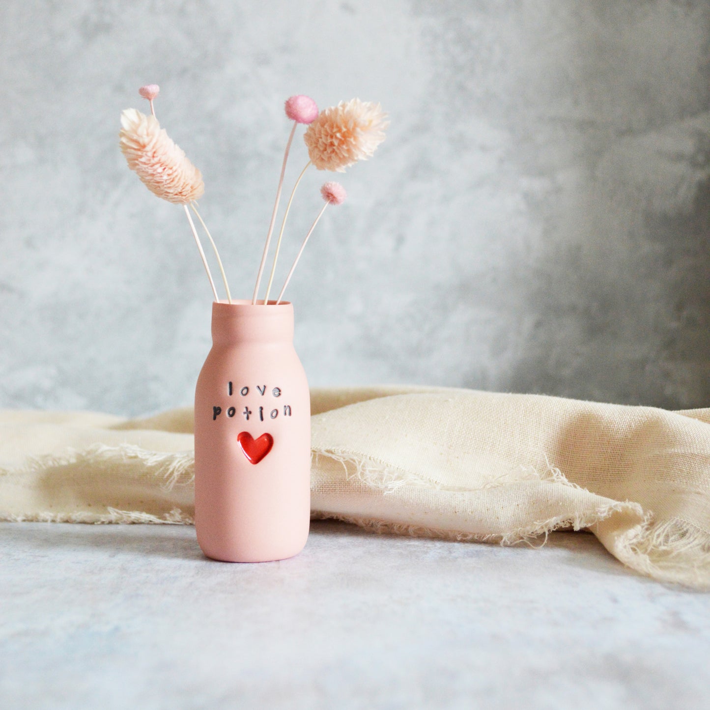 Love Potion Bottle Vase With A Red Embossed Heart | Valentine's Gift | Porcelain Vase