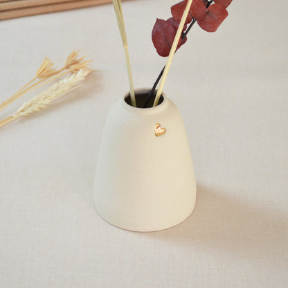 Discontinued* Beige Ceramic Vase With A Short Rim And An Embossed Gold Heart | Flower Vase | Stoneware | Mother's Day Gifts