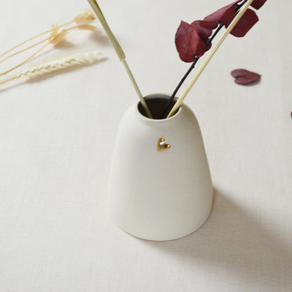Discontinued* Beige Ceramic Vase With A Short Rim And An Embossed Gold Heart | Flower Vase | Stoneware | Mother's Day Gifts