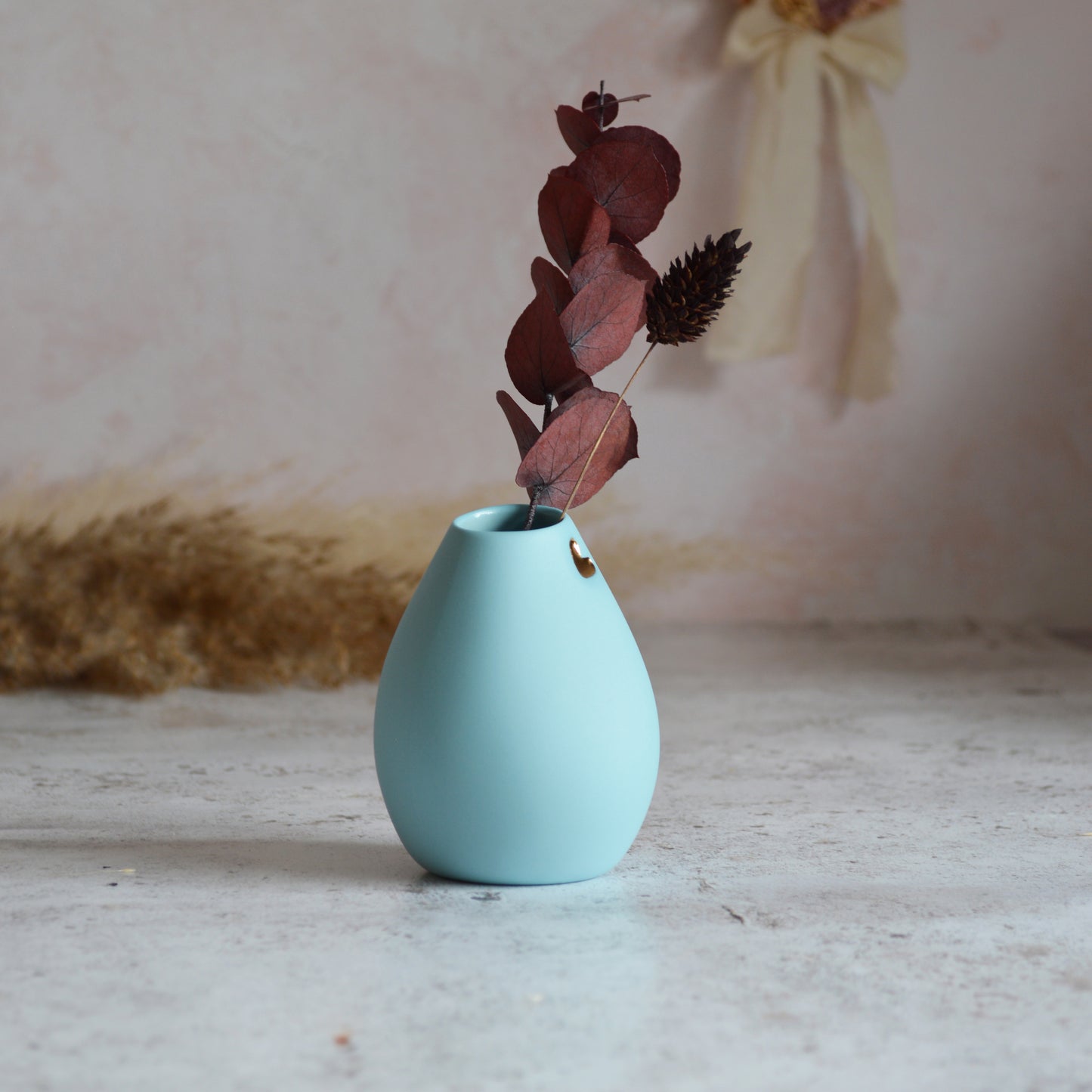 Pastel Blue Bud Vase With An Embossed Gold Heart | Porcelain Vase | Flower Vase | Mother's Day Gifts