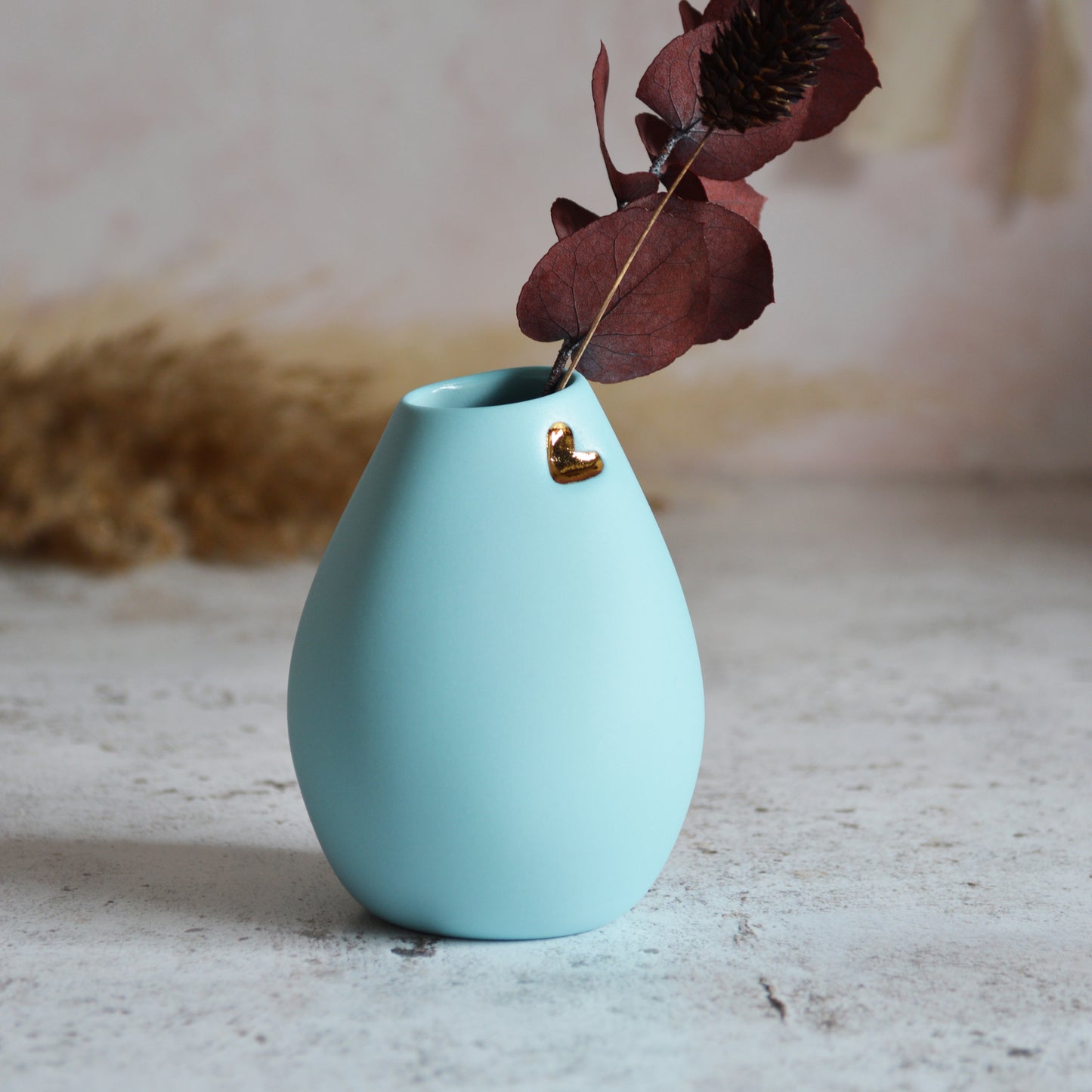 Pastel Blue Bud Vase With An Embossed Gold Heart | Porcelain Vase | Flower Vase | Mother's Day Gifts