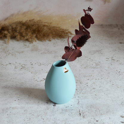 Pastel Blue Bud Vase With An Embossed Gold Heart | Porcelain Vase | Flower Vase | Mother's Day Gifts