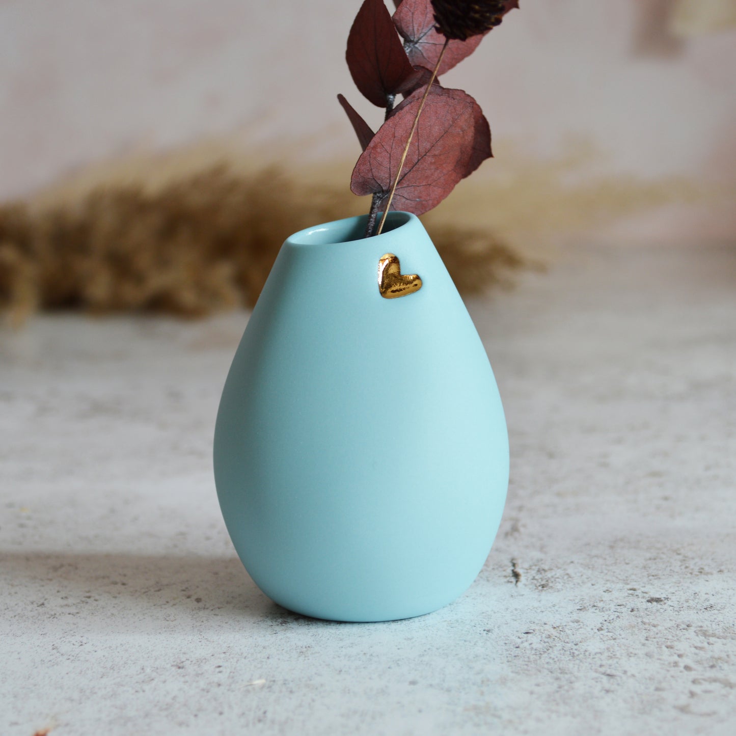 Pastel Blue Bud Vase With An Embossed Gold Heart | Porcelain Vase | Flower Vase | Mother's Day Gifts