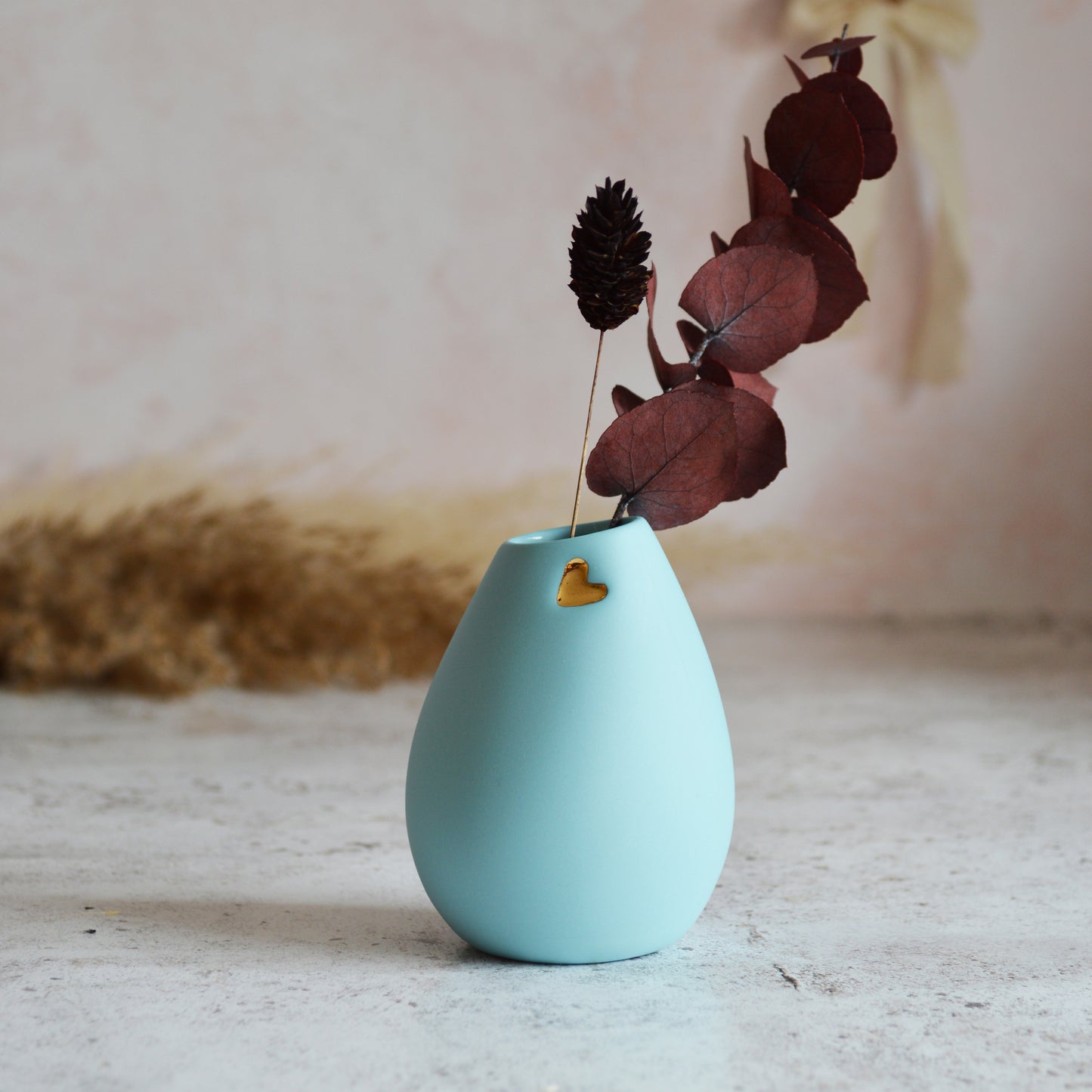 Pastel Blue Bud Vase With An Embossed Gold Heart | Porcelain Vase | Flower Vase | Mother's Day Gifts