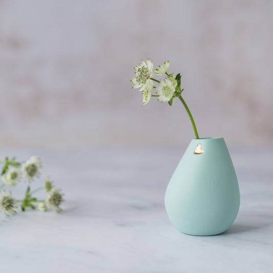 Pastel Mint Bud Vase With An Embossed Gold Heart | Spring Vase | Mother's Day Gifts | Porcelain