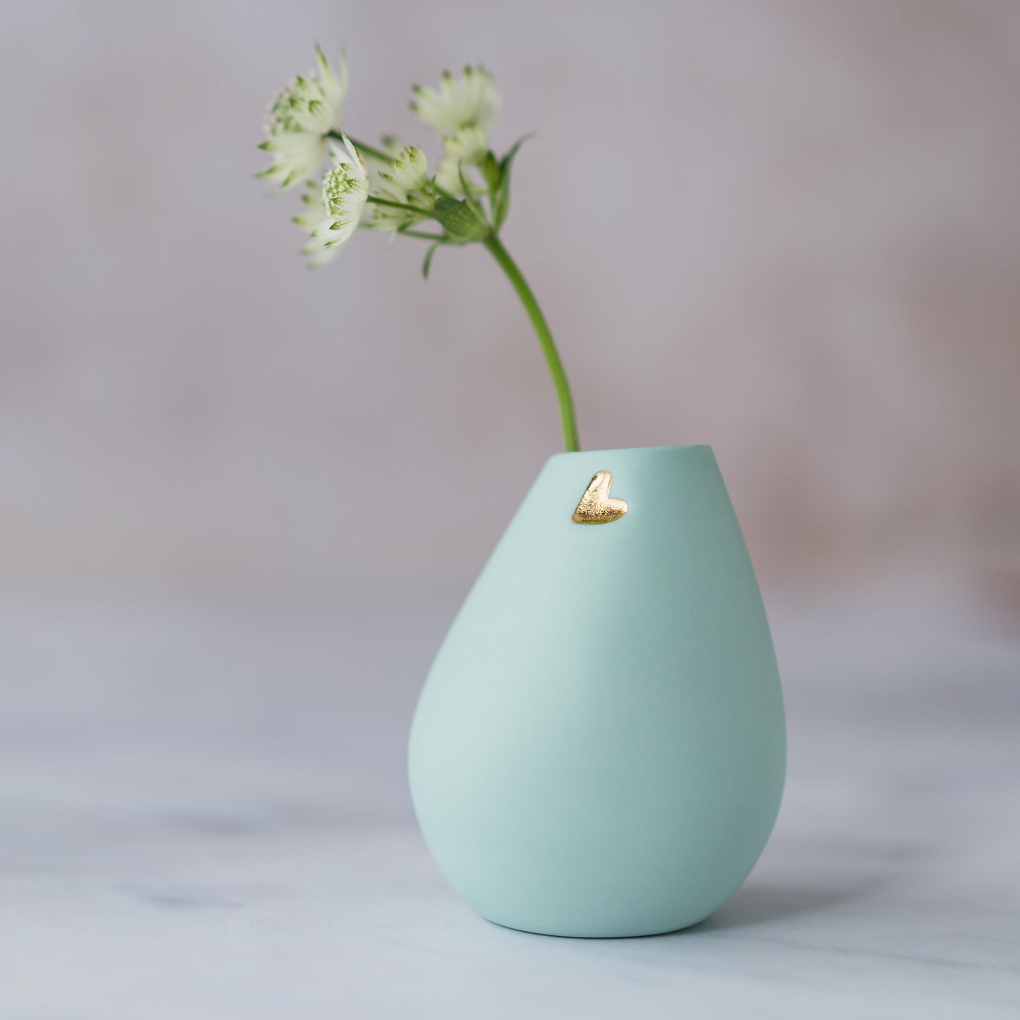 Pastel Mint Bud Vase With An Embossed Gold Heart | Spring Vase | Mother's Day Gifts | Porcelain
