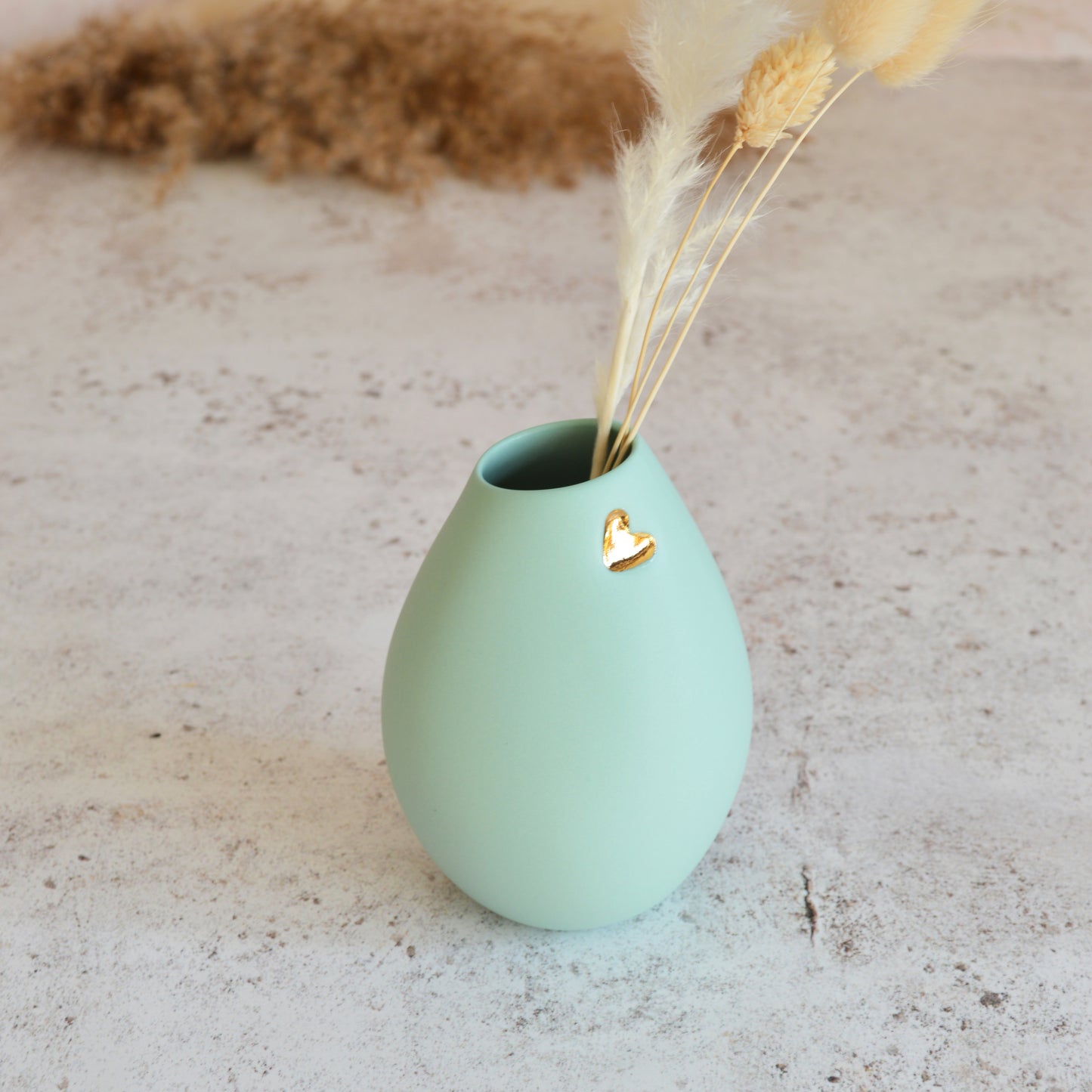 Pastel Mint Bud Vase With An Embossed Gold Heart | Spring Vase | Mother's Day Gifts | Porcelain