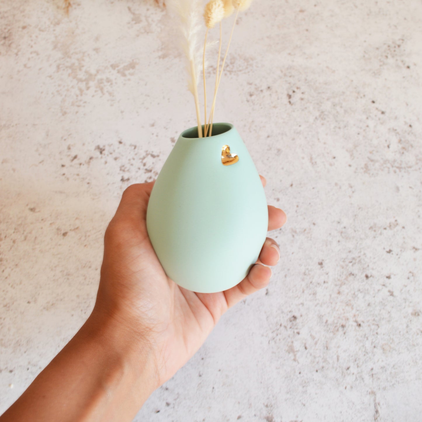 Pastel Mint Bud Vase With An Embossed Gold Heart | Spring Vase | Mother's Day Gifts | Porcelain