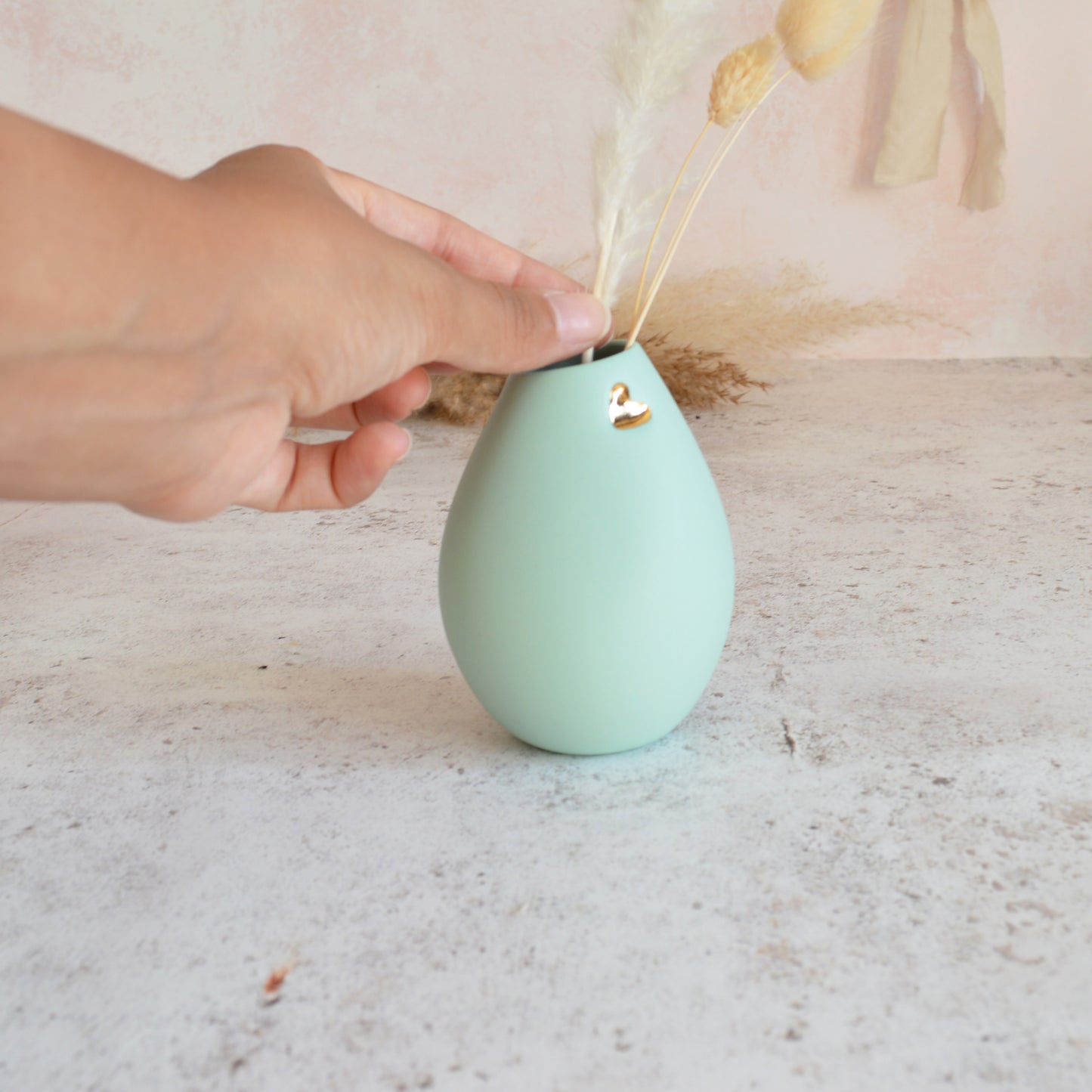 Pastel Mint Bud Vase With An Embossed Gold Heart | Spring Vase | Mother's Day Gifts | Porcelain