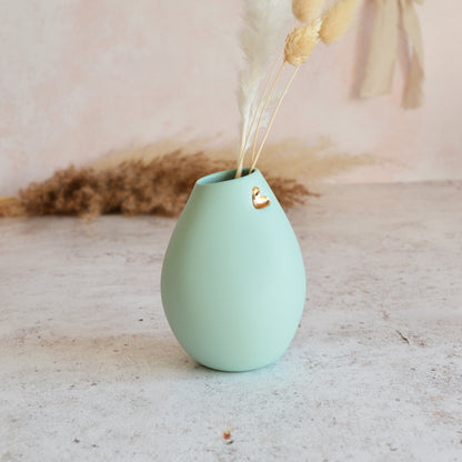 Pastel Mint Bud Vase With An Embossed Gold Heart | Spring Vase | Mother's Day Gifts | Porcelain