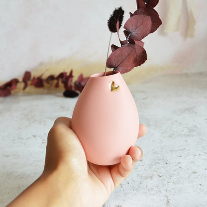 Pastel Pink Bud Vase With An Embossed Gold Heart | Valentines | Flower Vase | Porcelain