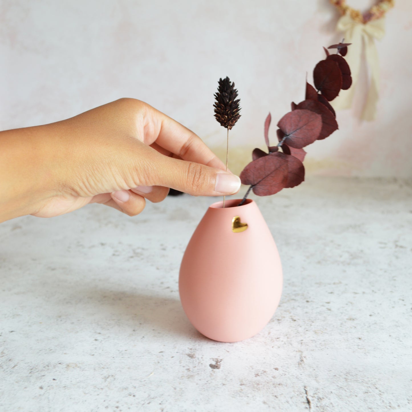 Pastel Pink Bud Vase With An Embossed Gold Heart | Valentines | Flower Vase | Porcelain